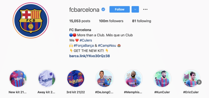 an image of a screenshot of a popular Instagram account fcbarcelona