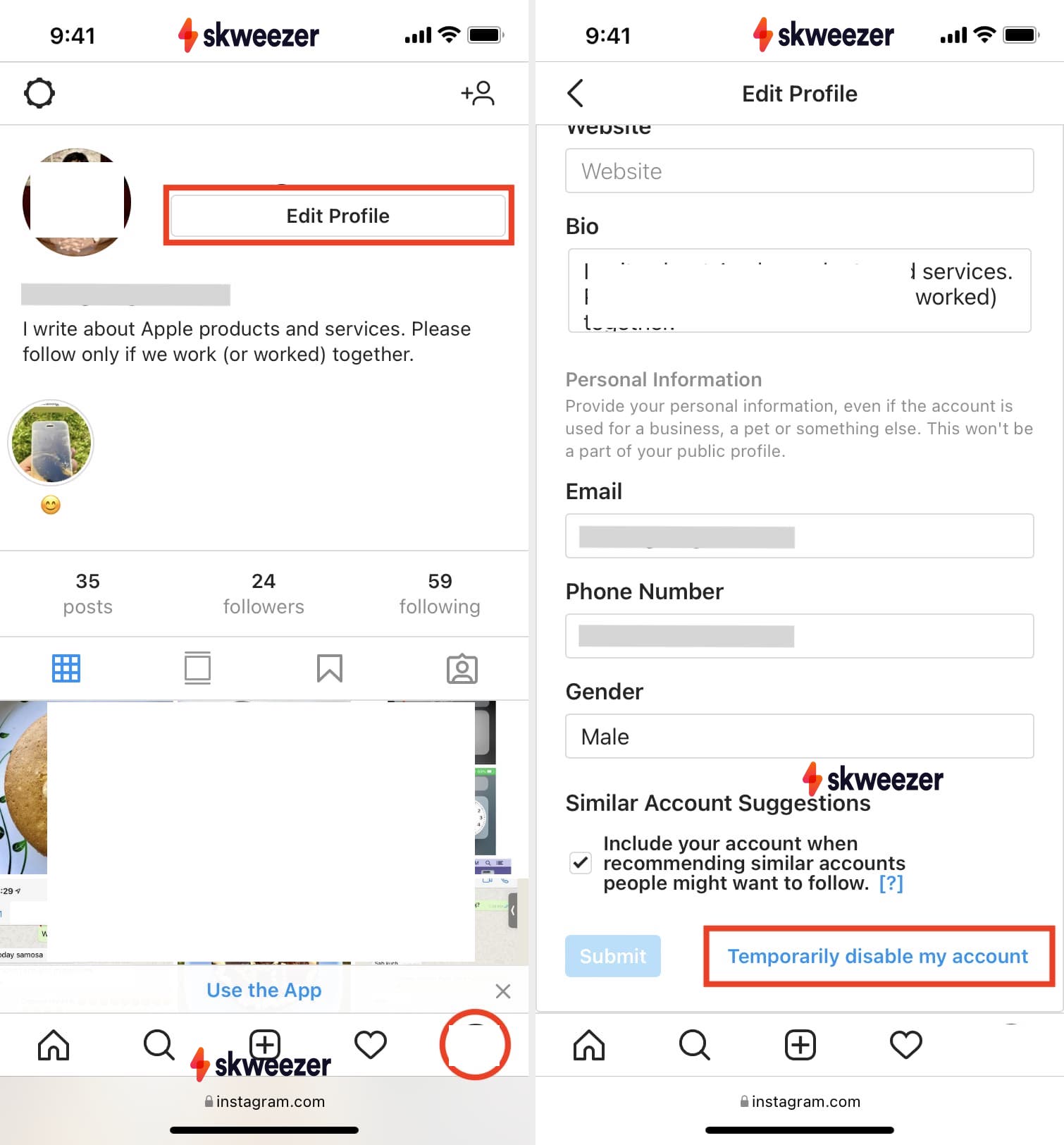 a screenshot showing how to temporarily disable your account on Instagram