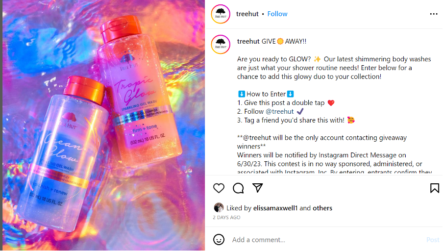 a screenshot a picture on treehut instagram page hosting a giveaway