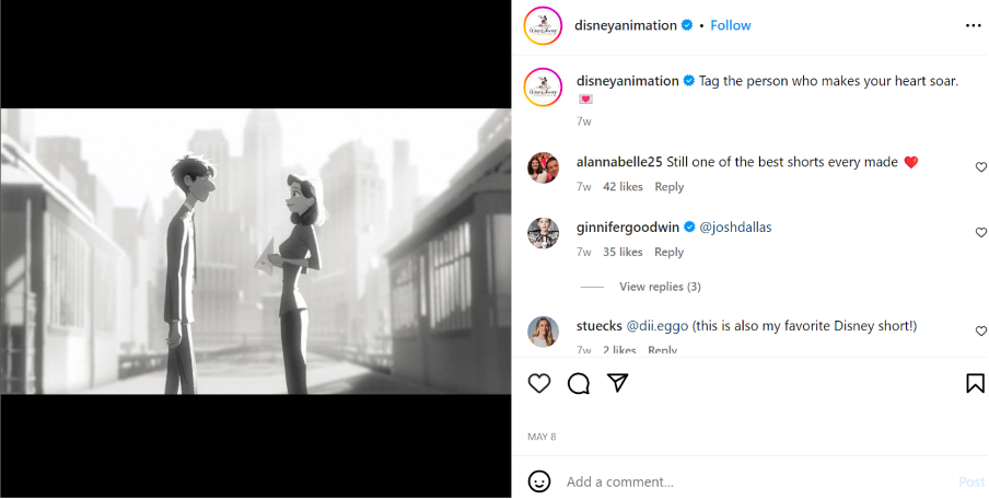 a screenshot showing a picture of Disneyanimation instagram page