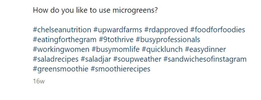 a picture showing a screenshot of instagram hashtags generated by upwardfarms