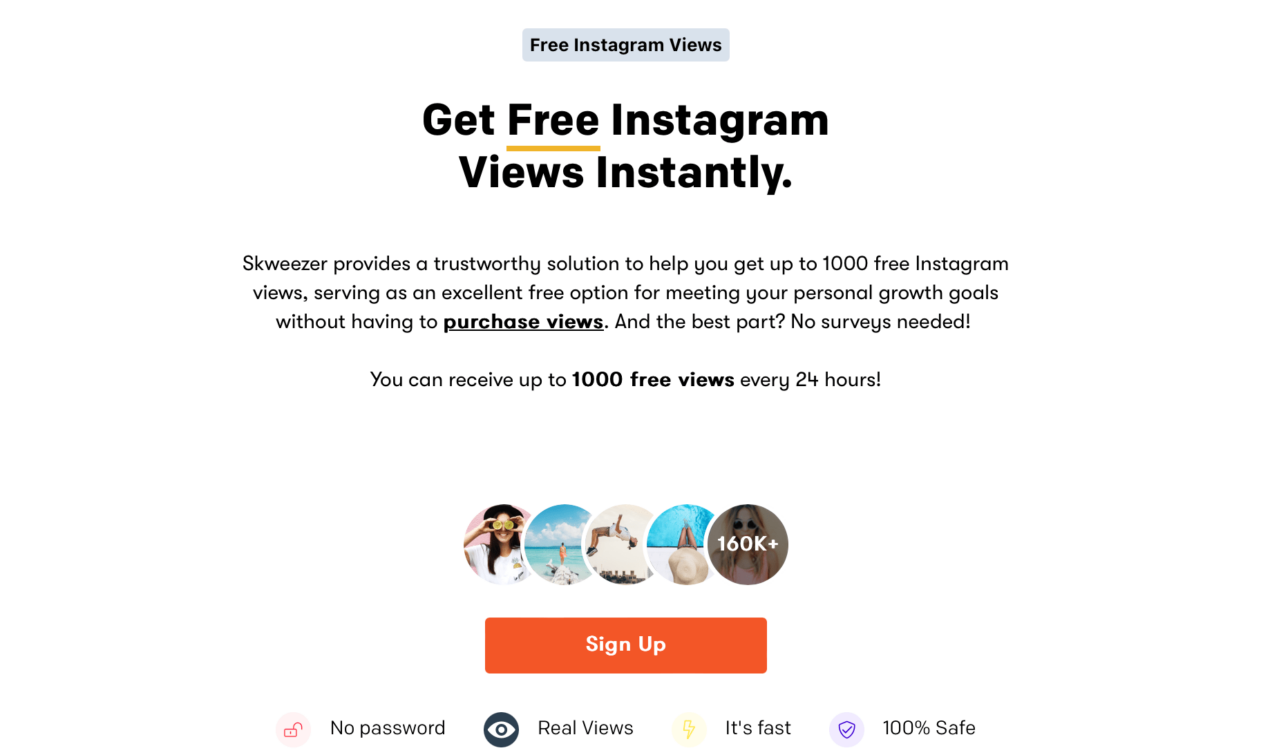 screenshot from skweezer website showing how to get Instagram video views for free