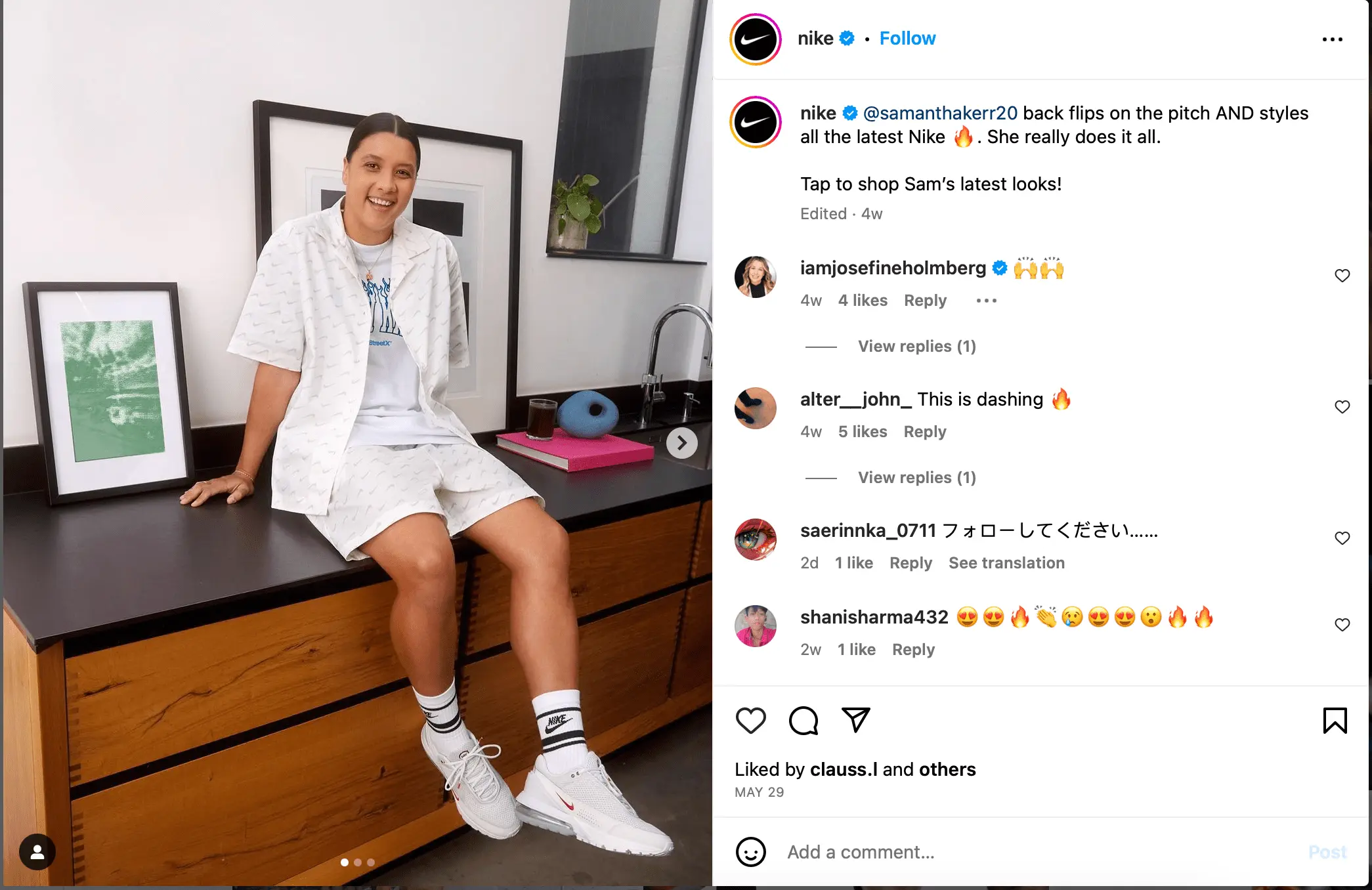 an image showing a screenshot of the nike instagram page featuring an athlete to promote their latest product